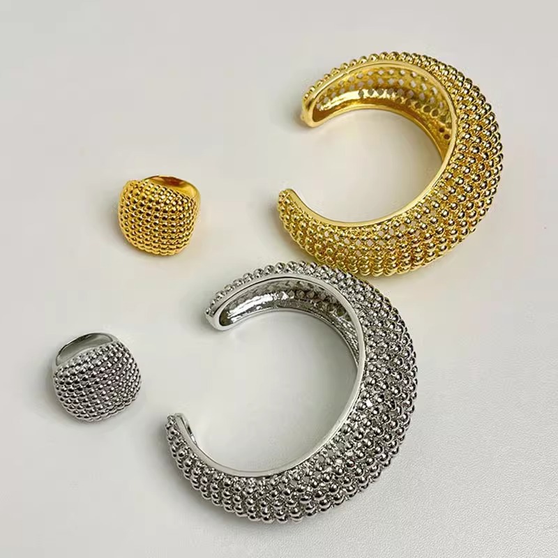 Minimalist Ring Stackable - Luxuriöses Perlen-Textur Offener Armreif und Ring