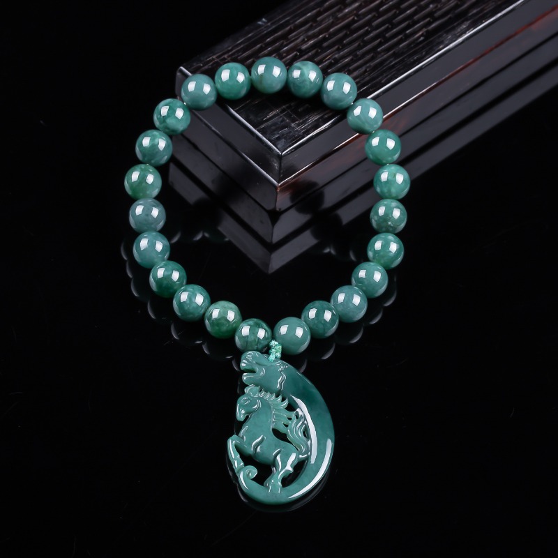 Jewelry & Watches Store - Natürliches Jadeit Blauwasser-Tierkreiszeichen Pferdeperlen Handgeknüpftes Armband