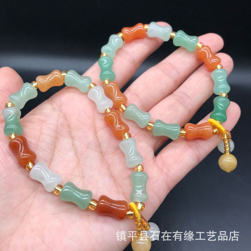 Jewelry & Watches Store - Natürliches Aventurin-Bambus-, Goldseiden-, Dreifarben-Jade-Glücksperlen-Armband Schmuck