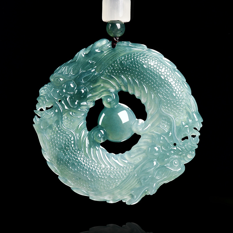 Jewelry & Watches Store - Natürlicher echter Smaragd, blaue Wasserjade, Doppeldrachen-Markenanhänger,