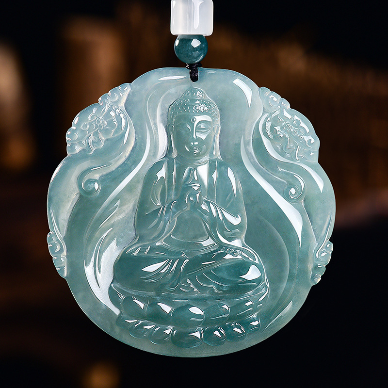 Jewelry & Watches Store - Natürliche burmesische Jadeit-Buddha-Anhänger-Halskette, Edelstein, echter Jade,