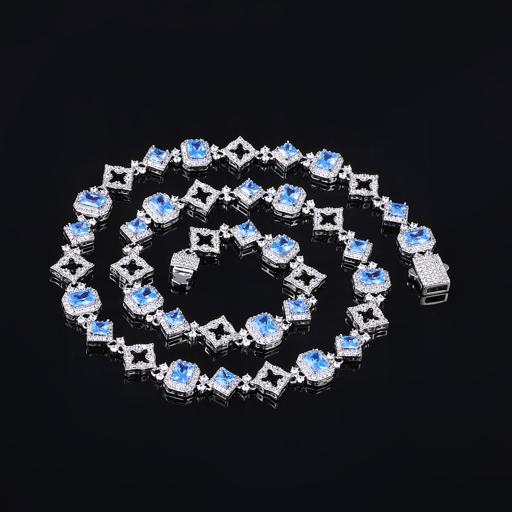 Hip Hop Chain Necklace - HHIOK Neue 11MM Blaue Edelstein Kubanische