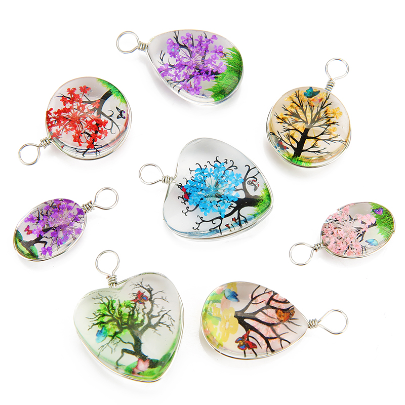 Drop Earrings - 5 Stück bunte Baum-Kristallglas-Ohrring-Charms, Perlen, Herztröpfchen,