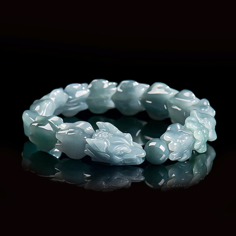 Jewelry & Watches Store - Blaues Burmesisches Jadeit-Drachenarmband Geschnitzter Edelstein-Armreif Talisman