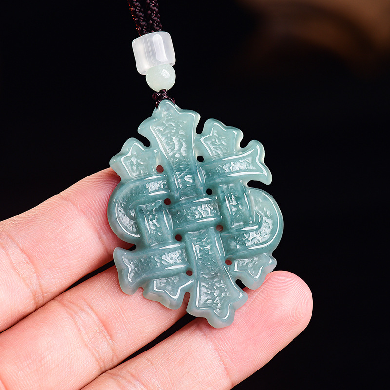 Jewelry & Watches Store - Natürlicher Burmesischer Jadeit Chinesischer Knoten Anhänger