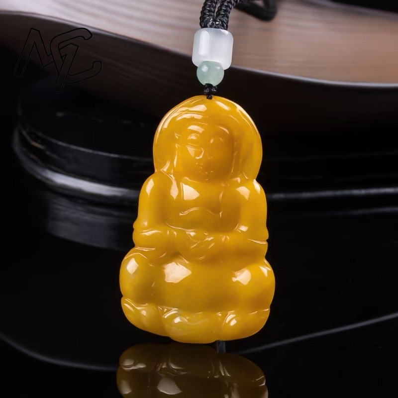 Jewelry & Watches Store - Echter Natürlicher Smaragd-Jade Gelber Guanyin Bodhisattva