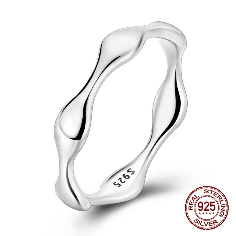 Minimalist Ring Stackable - 925 Sterling Silber Wellenförmiger Unregelmäßiger Bandring