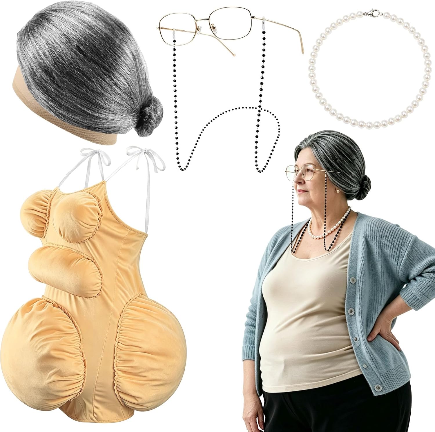 Kostümset für dicke alte Dame  – Pearl Necklace Bewertung und Preis
