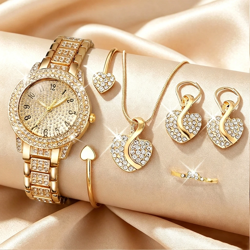 6-teiliges Modisches Strass-Uh – Jewelry Watches For Ladies Bewertung und Preis
